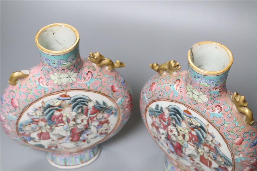 A pair of 19th century Chinese moon flasks, Guangxu mark to base, height 23cm